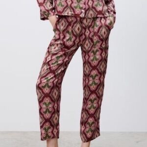 Zara satin viscose elastic waist drawstring pants geometric/ikat print Small
